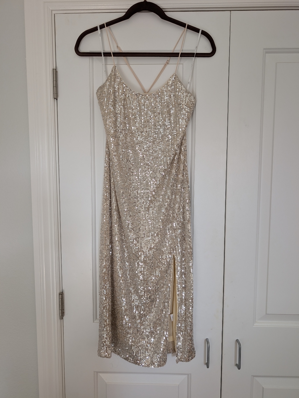 Sequin Party Midi Dress in Silver